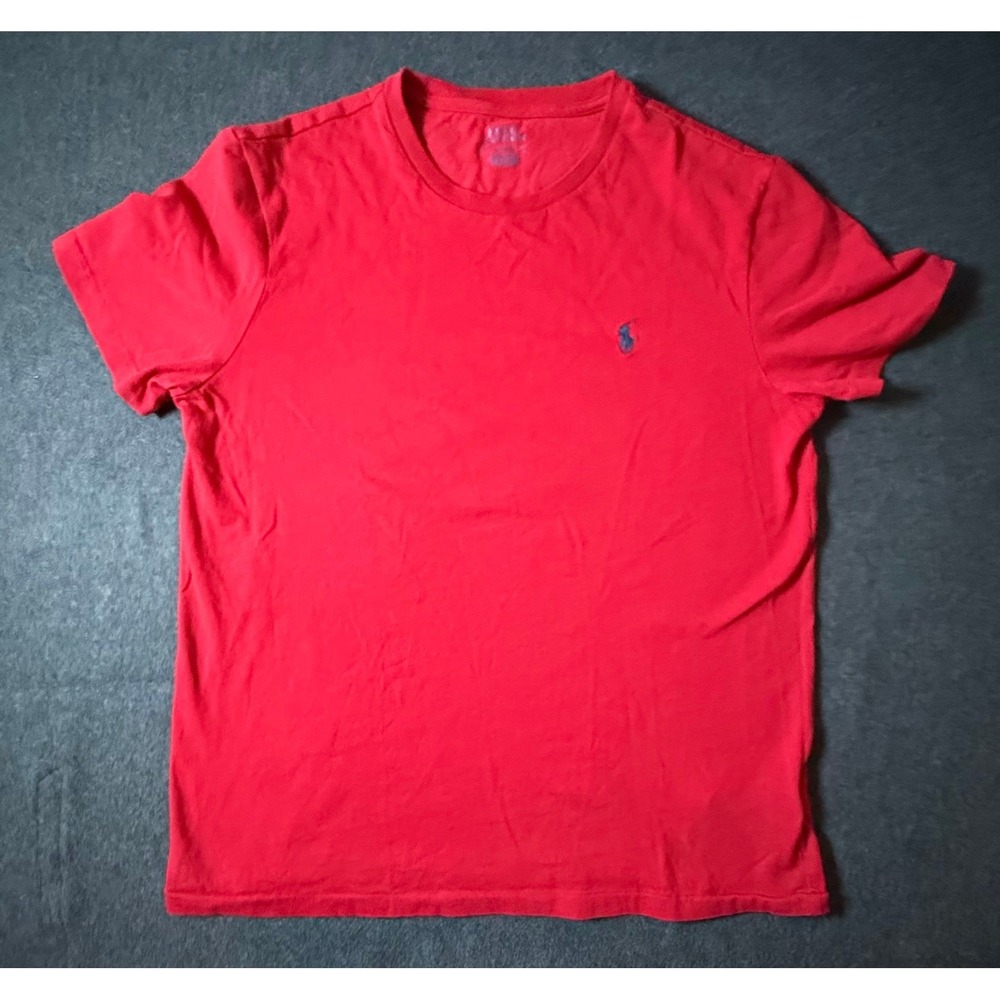Polo Ralph Lauren Mens Red Short Sleeve Crewneck T-Shirt Medium Blue Pony Logo